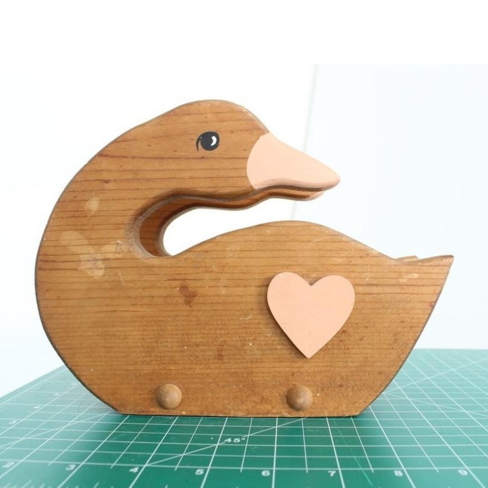 Vintage Wooden Goose Napkin Holder Heart Country Farmhouse Decor Brown 7.5in